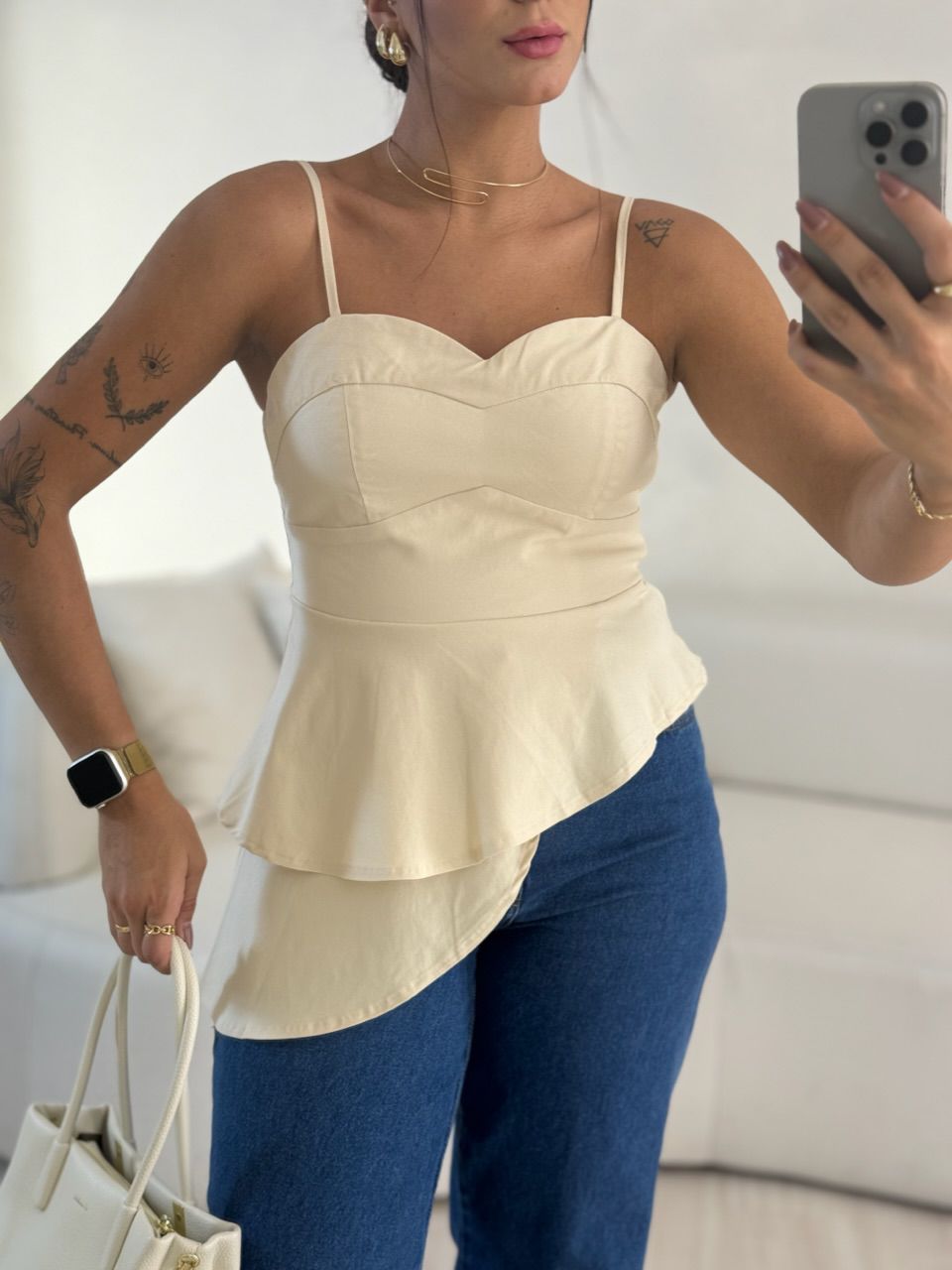 BLUSA EMANUELY ASSIMÉTRICA MARFIM