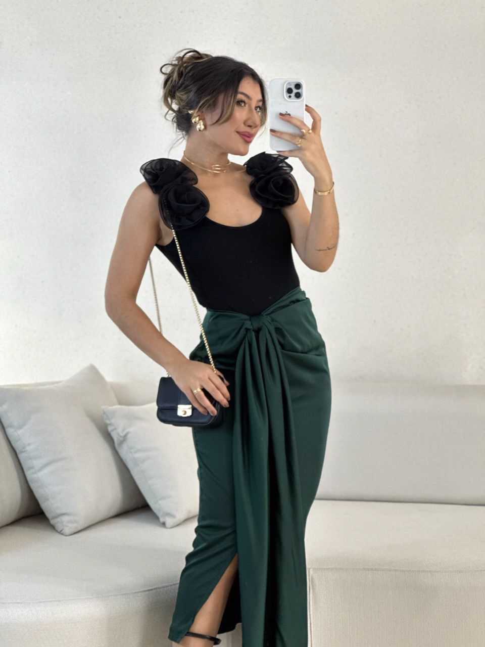 SAIA MARIAH ACETINADA AMARRAÇÃO VERDE MUSGO