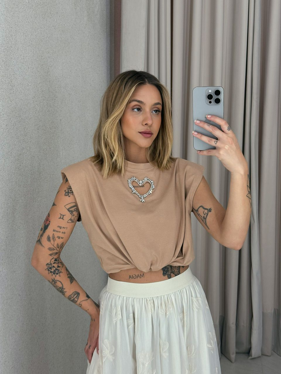 CROPPED CORAÇÃO VAZADO NUDE - 0056320049 - CAROLLA FERRARO