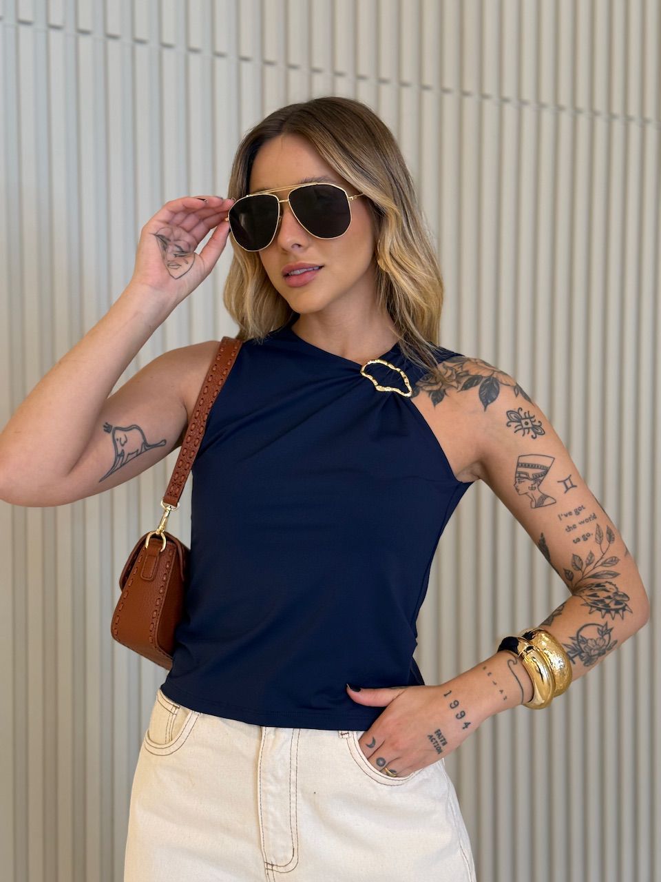 BLUSA AURORA METAL MARINHO