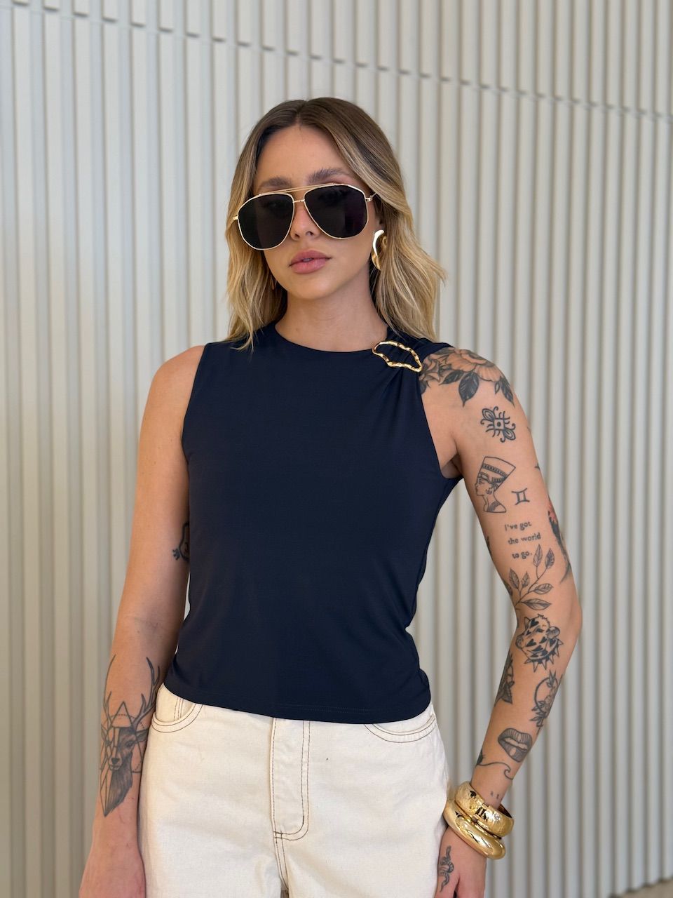 BLUSA AURORA METAL PRETA