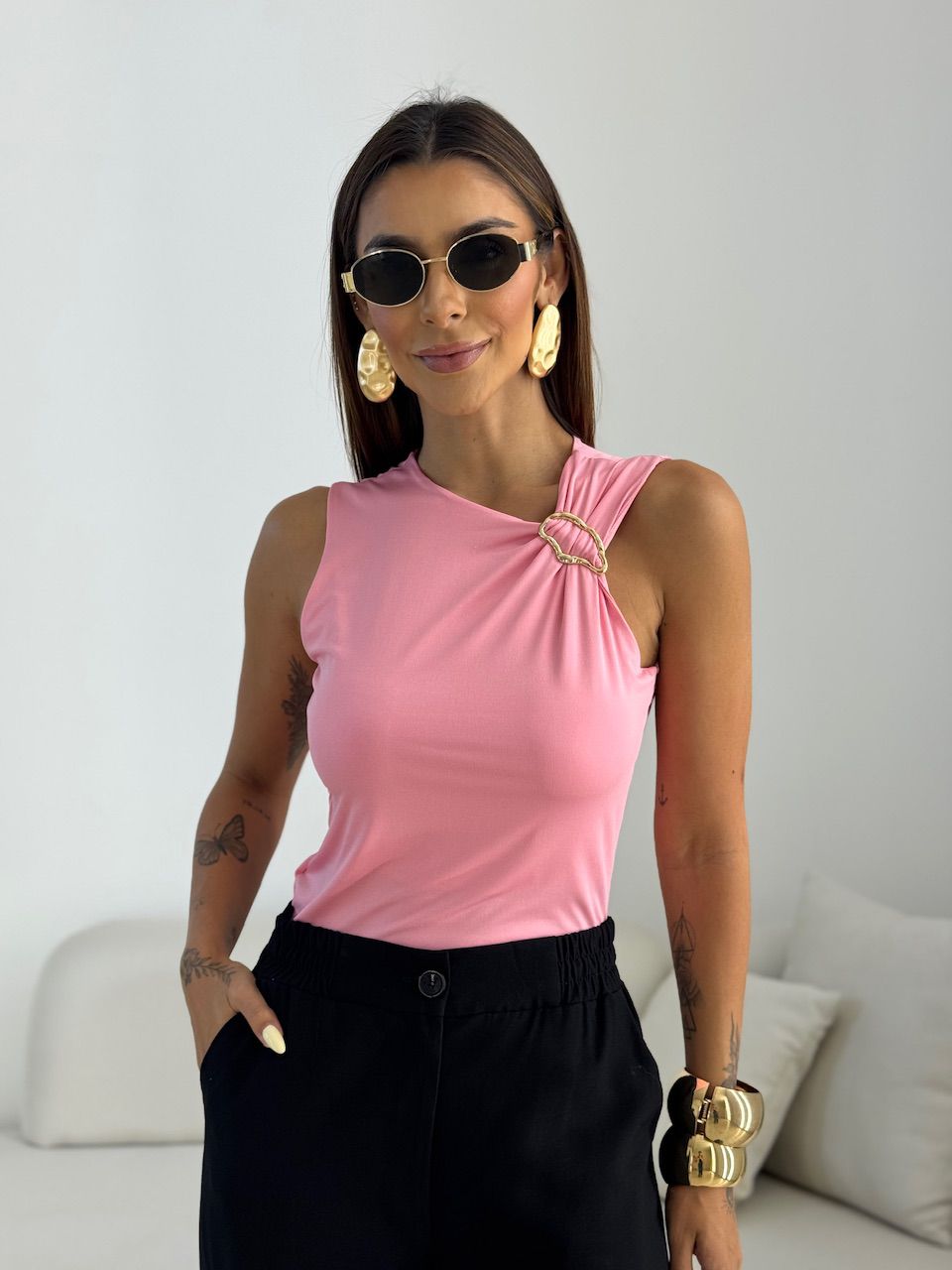 BLUSA AURORA METAL ROSA - 0069120031 - CAROLLA FERRARO