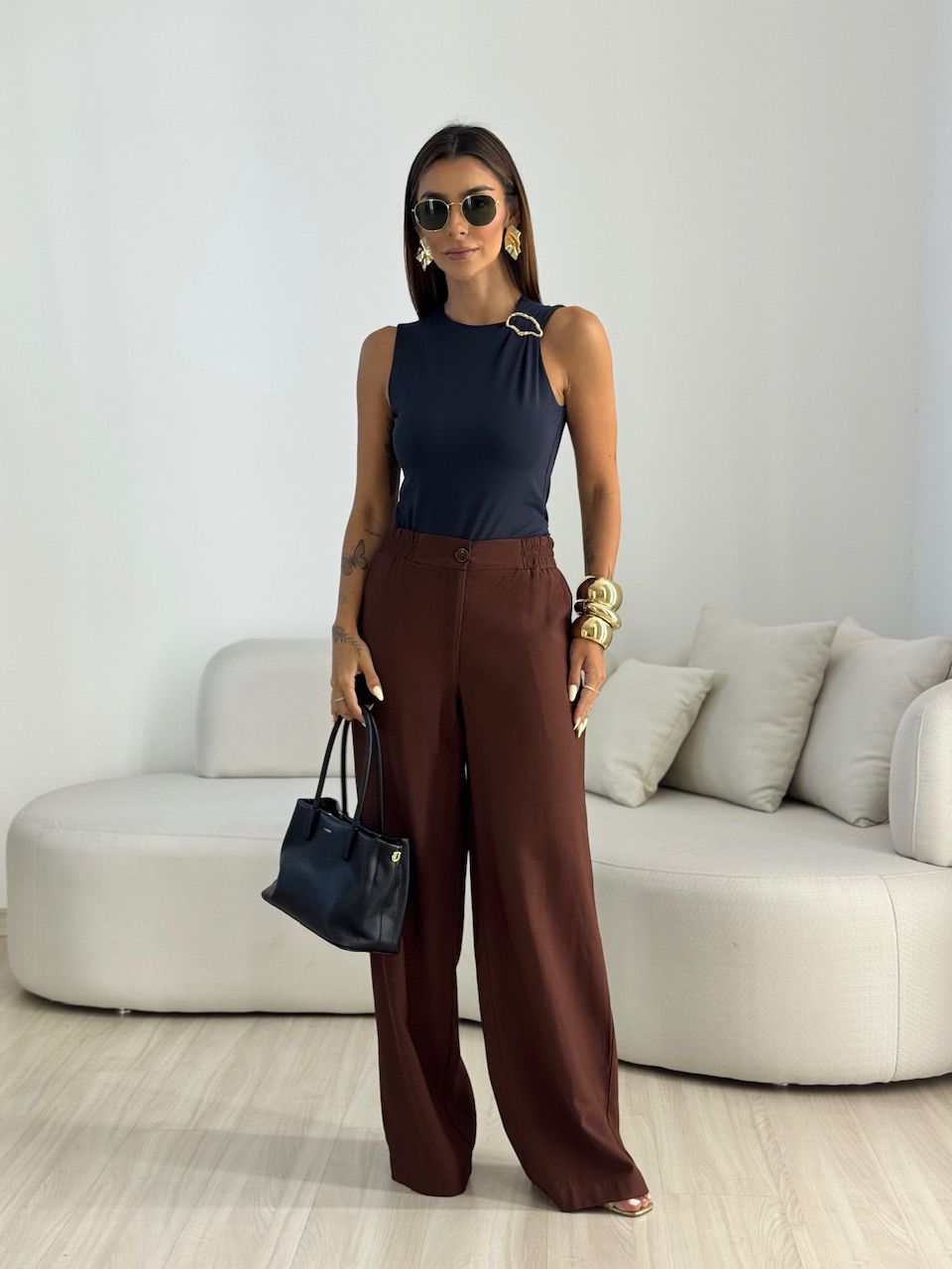 CALÇA JULLY ELÁSTICO CAFÉ