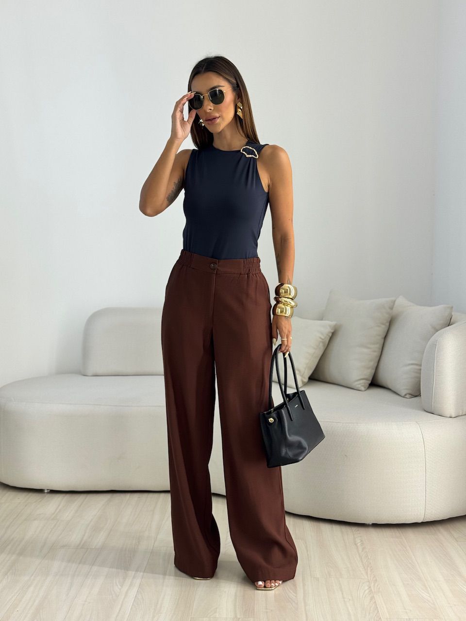 CALÇA JULLY ELÁSTICO CAFÉ