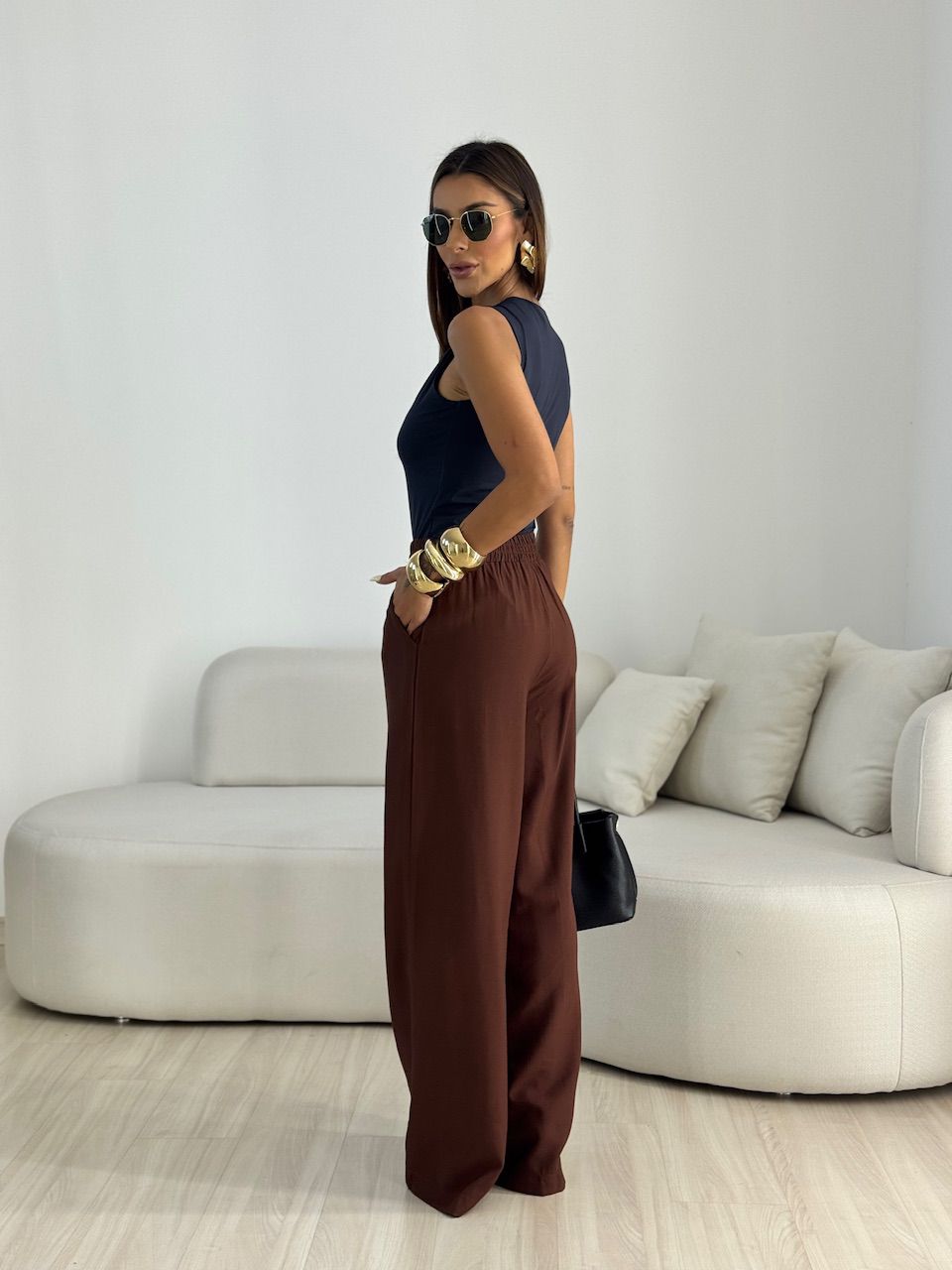 CALÇA JULLY ELÁSTICO CAFÉ