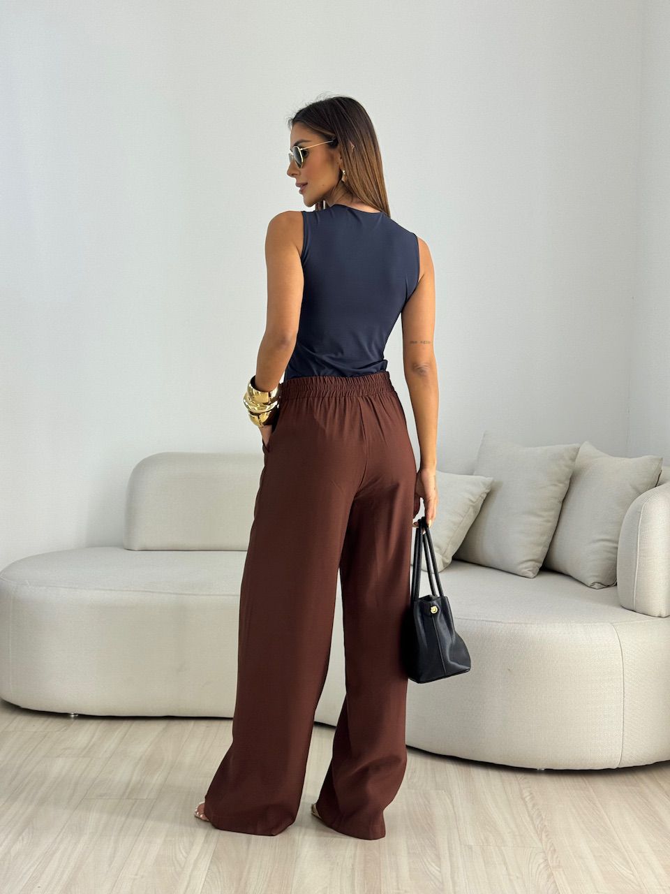 CALÇA JULLY ELÁSTICO CAFÉ