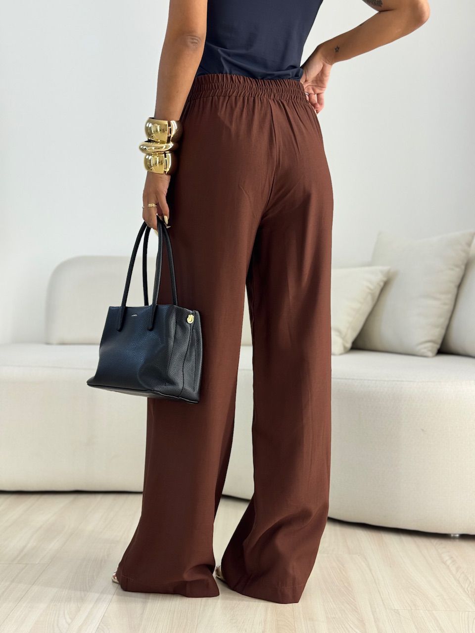 CALÇA JULLY ELÁSTICO CAFÉ
