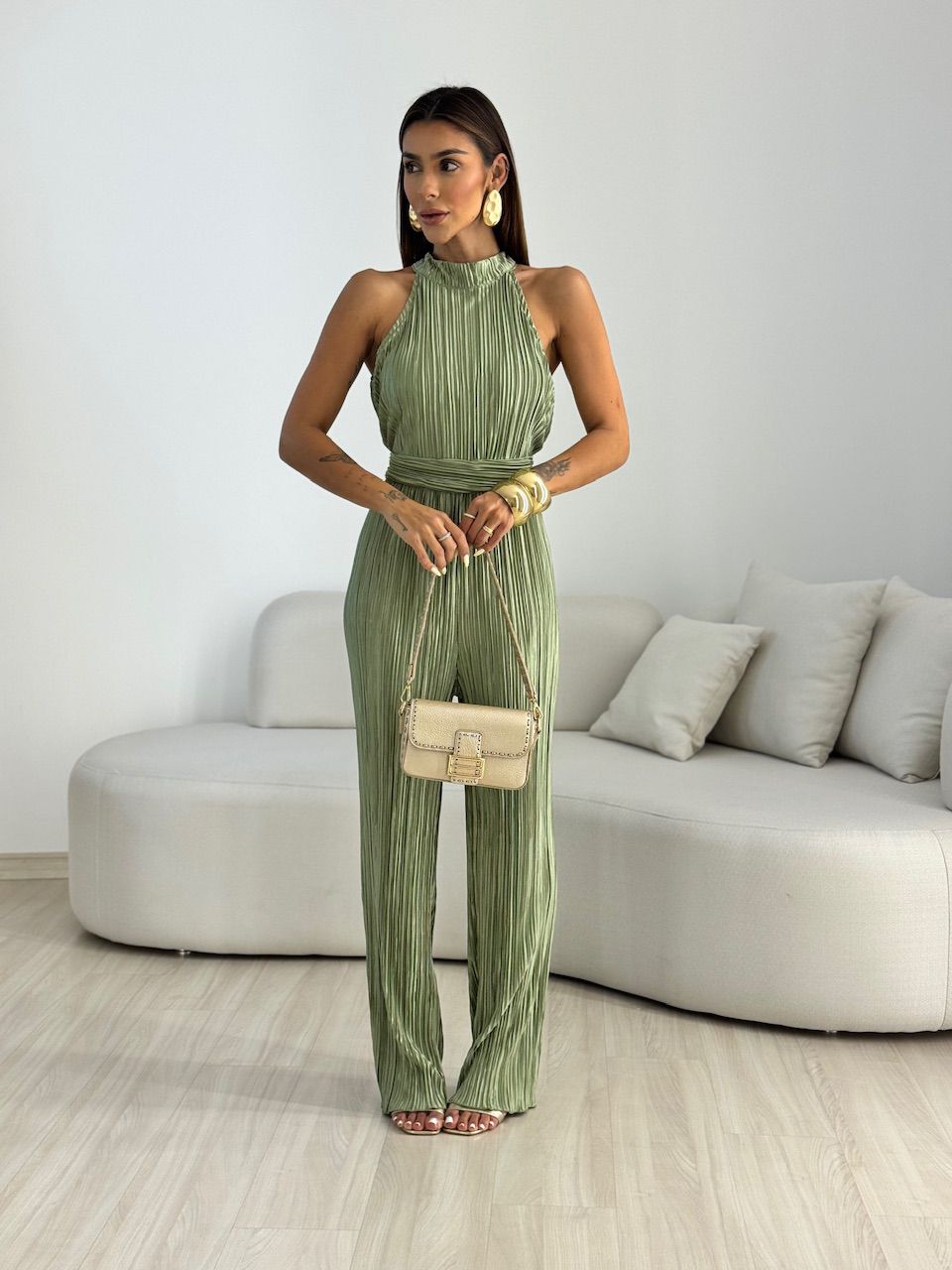 MACACÃO PAMELA PLISSADO VERDE