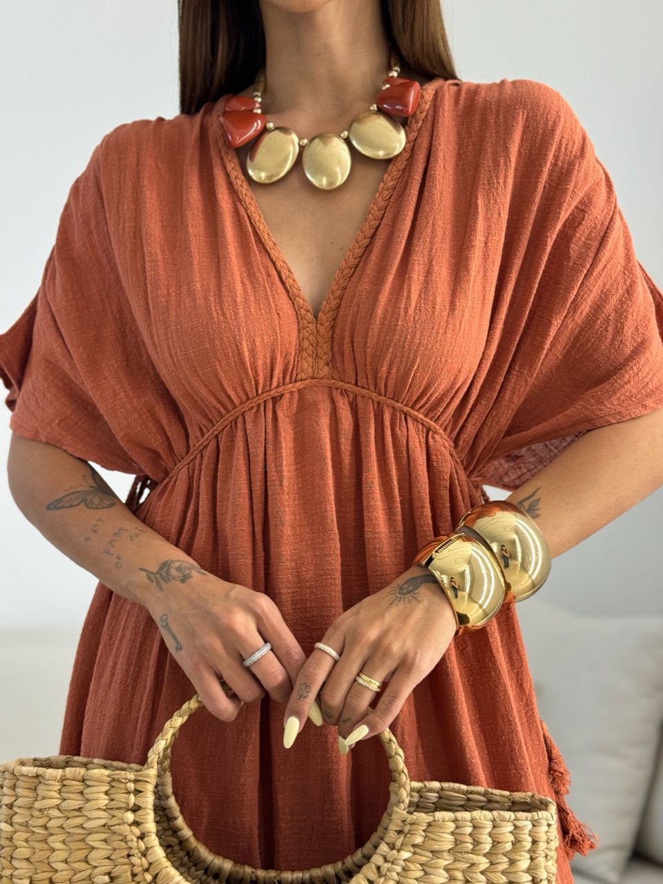 VESTIDO TINA LINHO TERRA COTA 