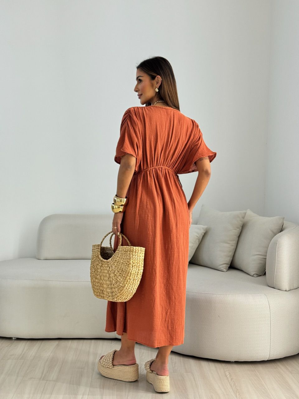 VESTIDO TINA LINHO TERRA COTA 
