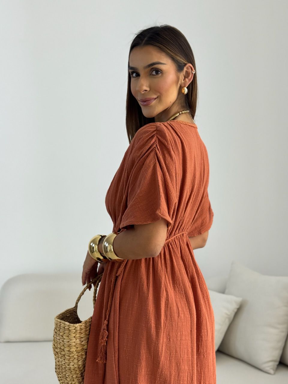 VESTIDO TINA LINHO TERRA COTA 
