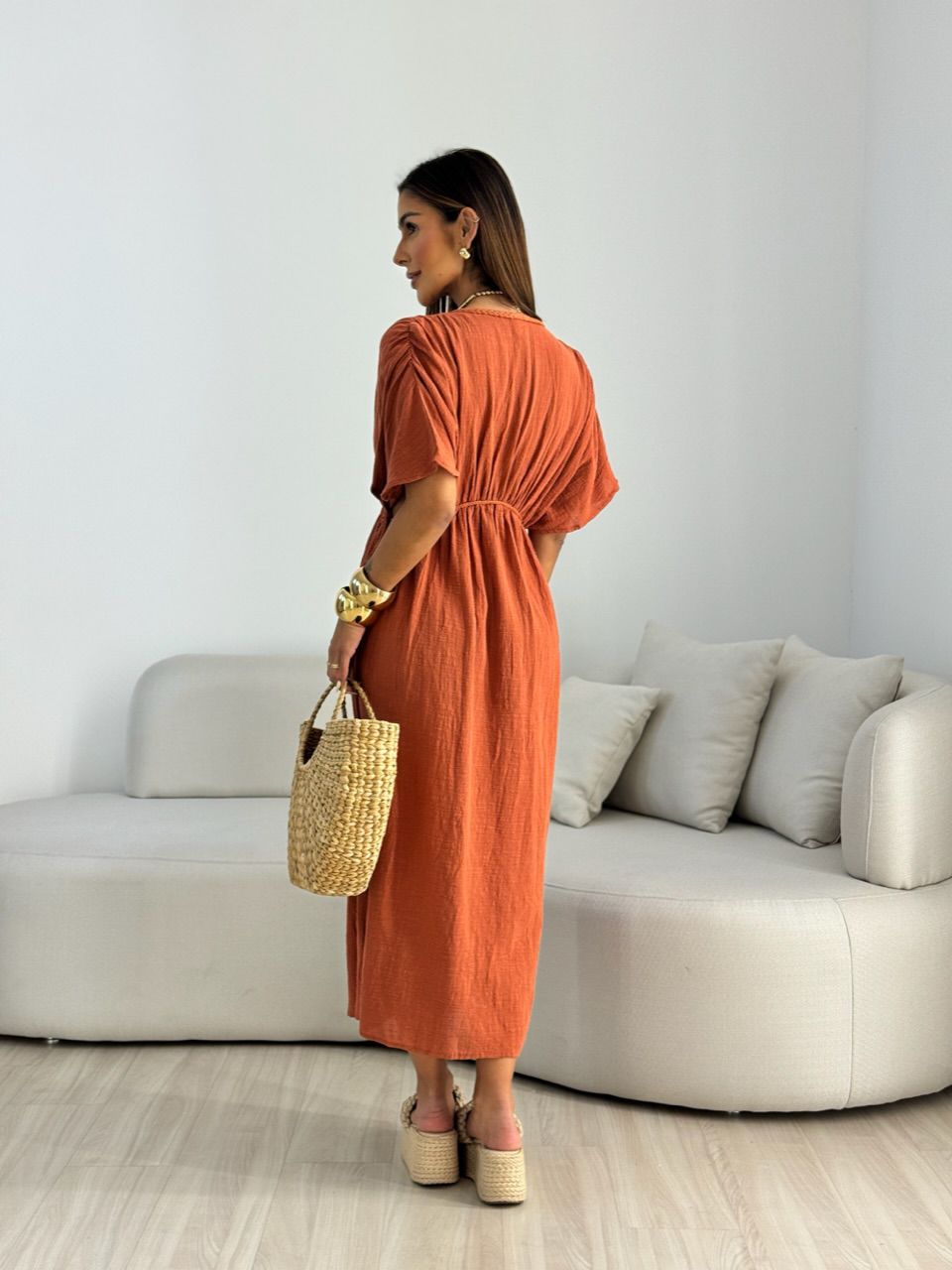 VESTIDO TINA LINHO TERRA COTA 