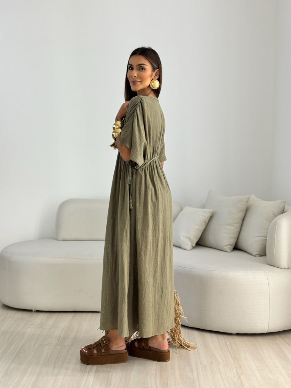 VESTIDO TINA LINHO VERDE OLIVA