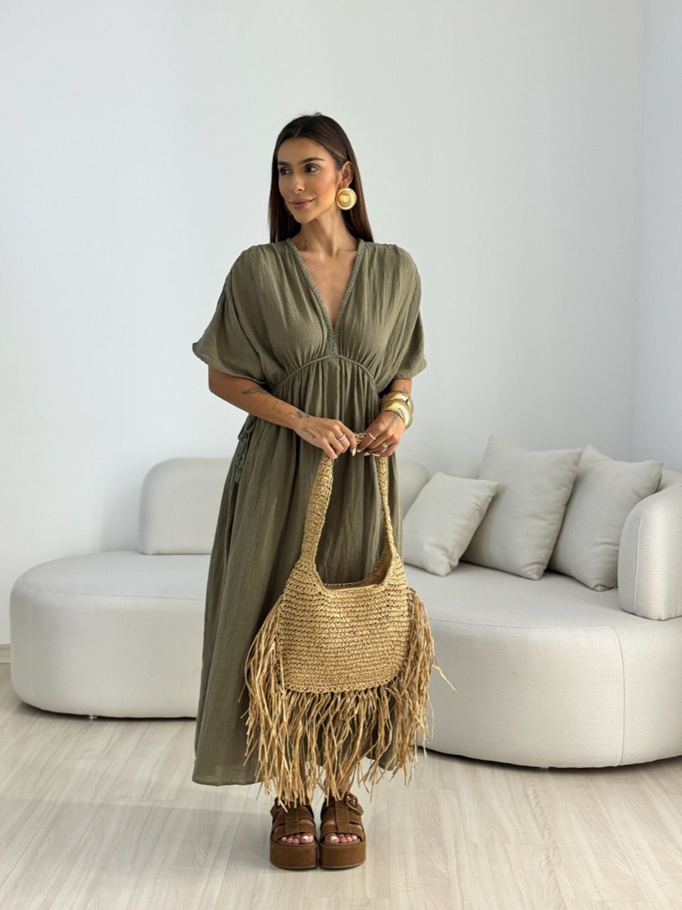 VESTIDO TINA LINHO VERDE OLIVA - 0069260008 - CAROLLA FERRARO