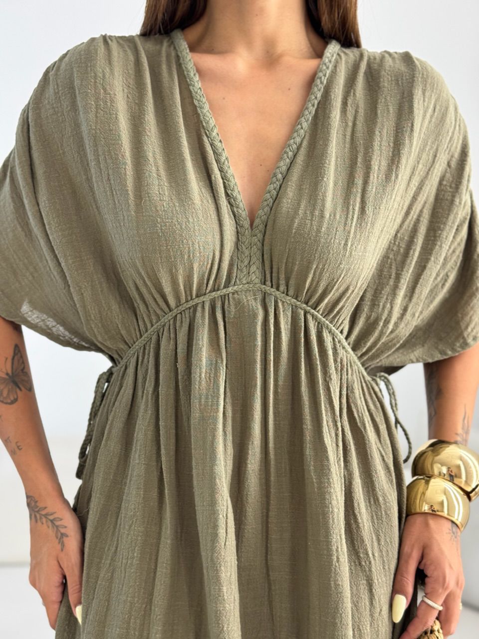 VESTIDO TINA LINHO VERDE OLIVA