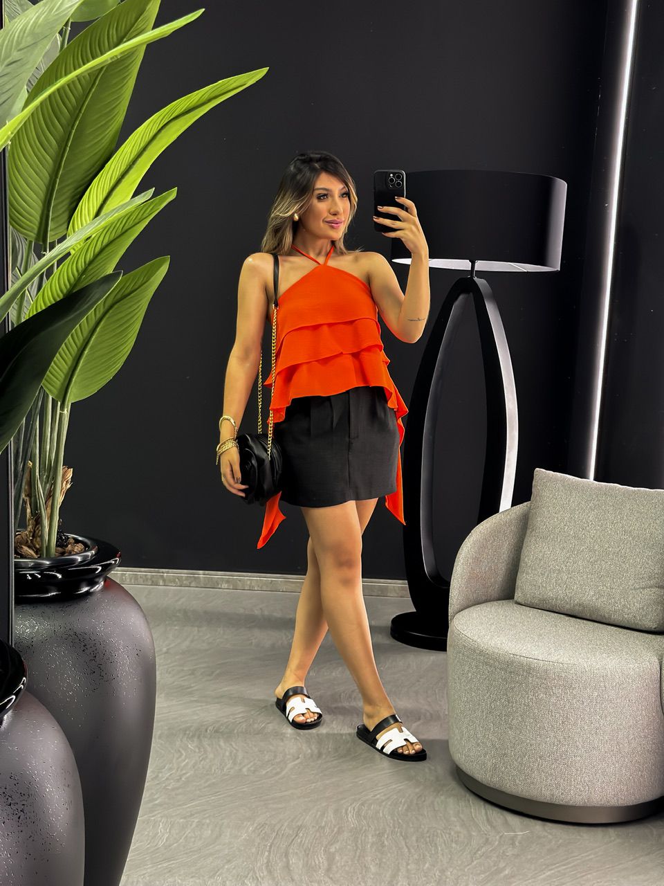 BLUSA ISA BABADO FRENTE ÚNICA LARANJA