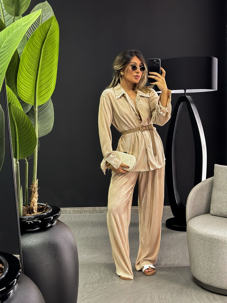CONJUNTO AMANDA PLISSADO NUDE - 0045380049 - CAROLLA FERRARO