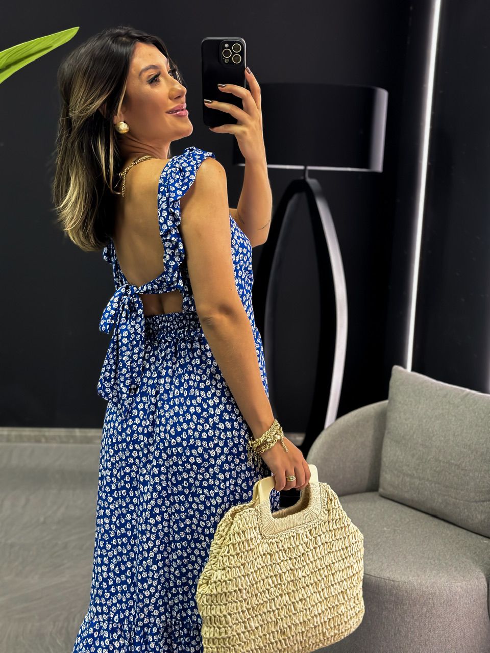 VESTIDO LEANDRA FLORAL AZUL/BRANCO
