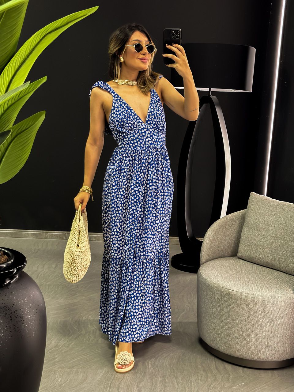 VESTIDO LEANDRA FLORAL AZUL/BRANCO