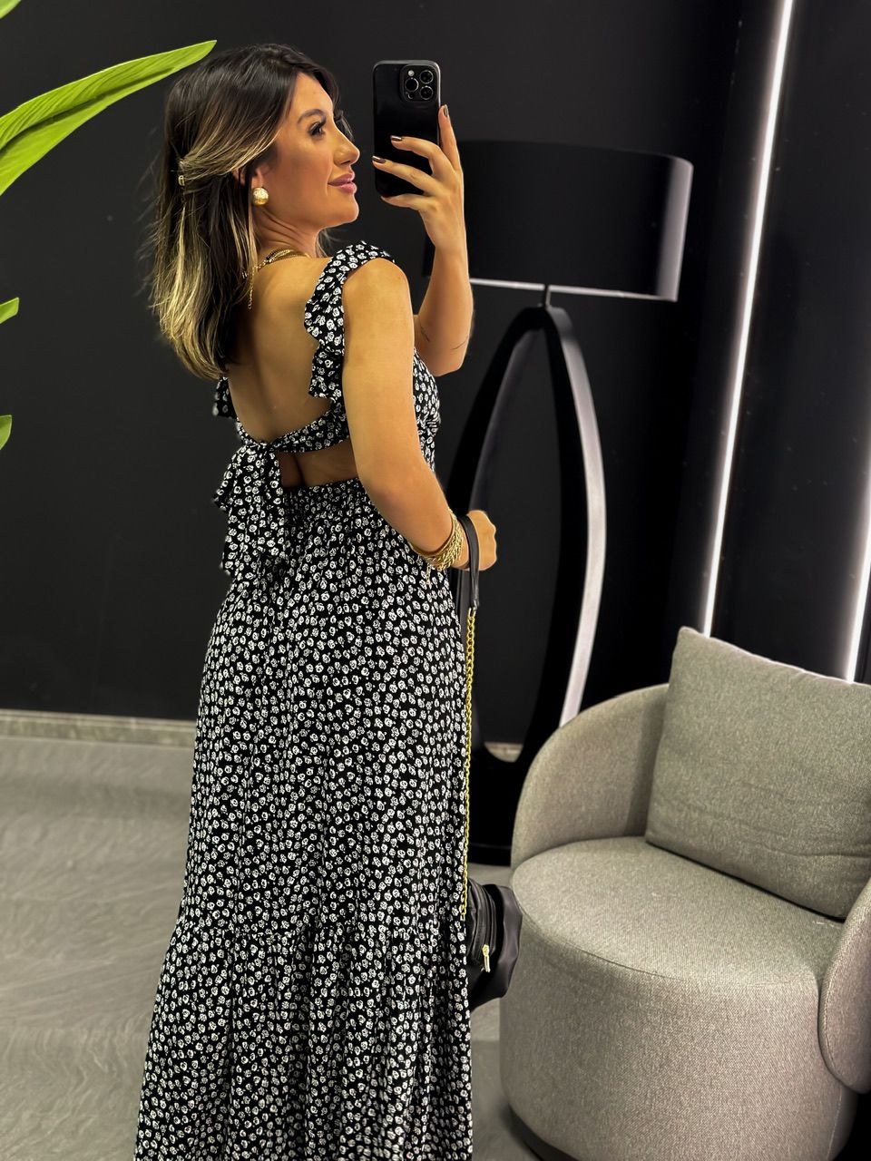 VESTIDO LEANDRA FLORAL PRETO/BRANCO