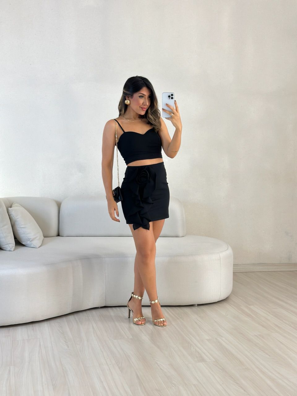 CONJUNTO ELOÁ SAIA FLOR PRETO - 0057400032 - CAROLLA FERRARO