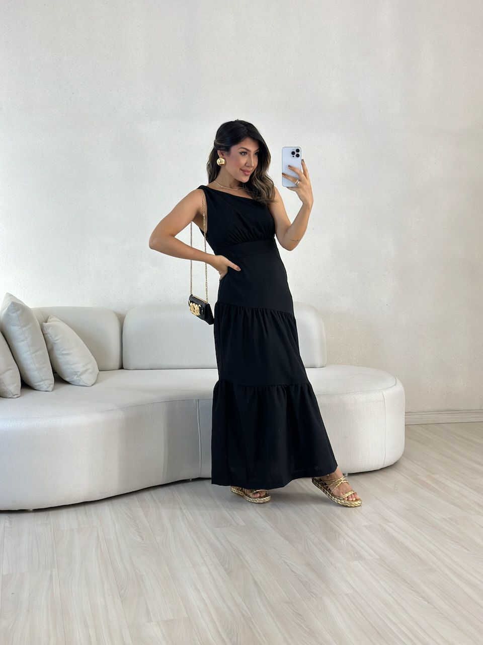 VESTIDO LARY NULA MANGA PRETO - 0057420032 - CAROLLA FERRARO