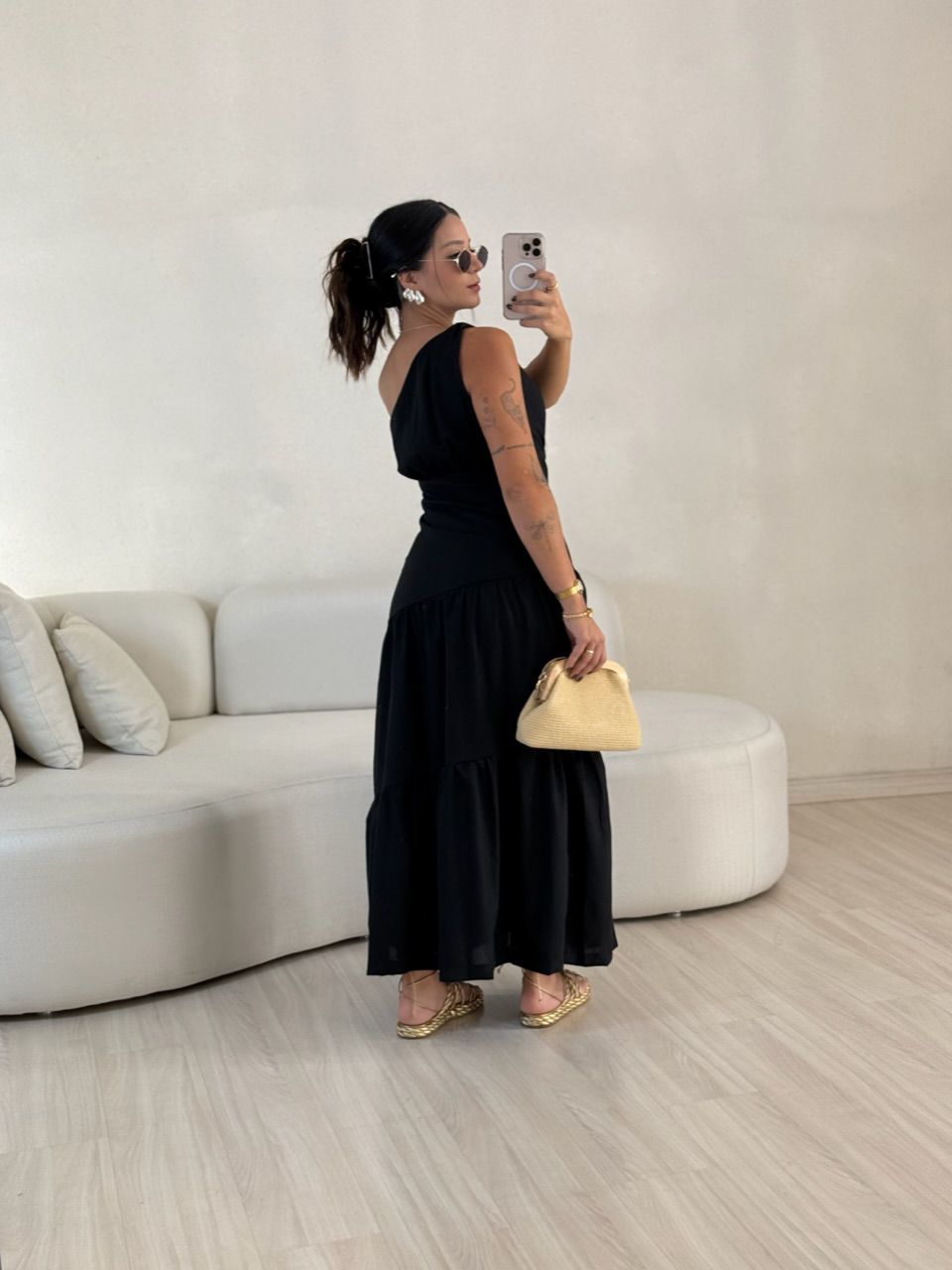 VESTIDO LARY NULA MANGA PRETO