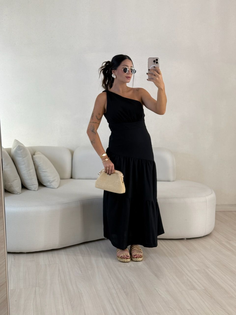 VESTIDO LARY NULA MANGA PRETO