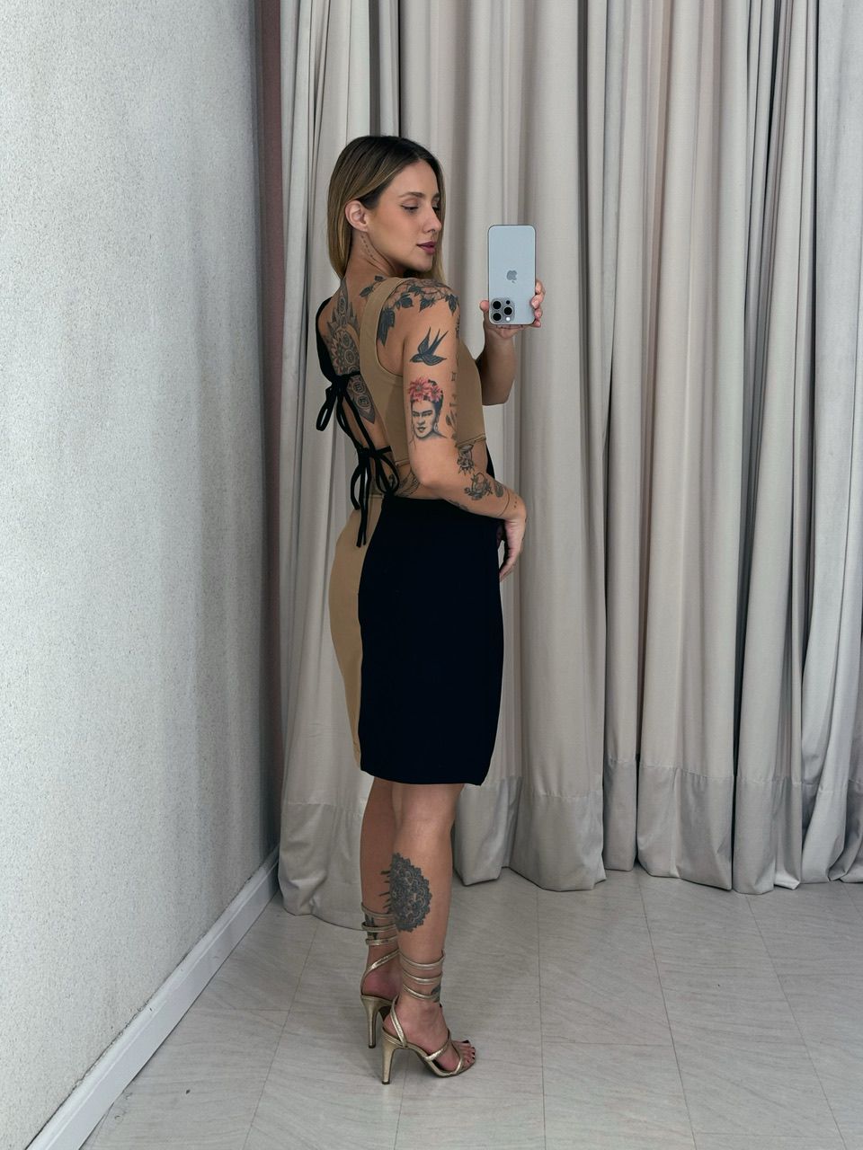 VESTIDO MAJU BICOLOR PRETO/NUDE