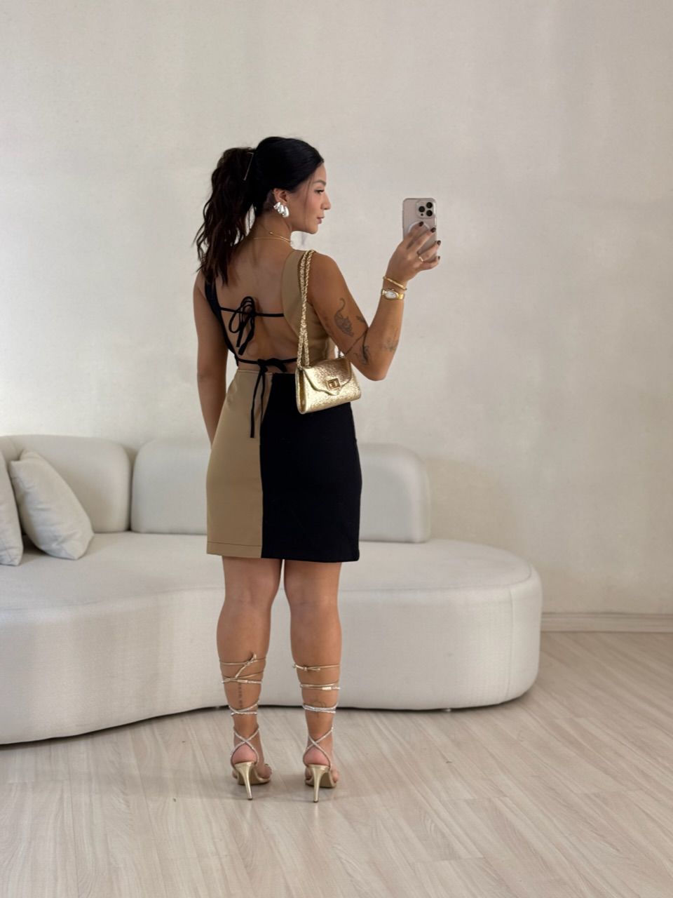 VESTIDO MAJU BICOLOR PRETO/NUDE