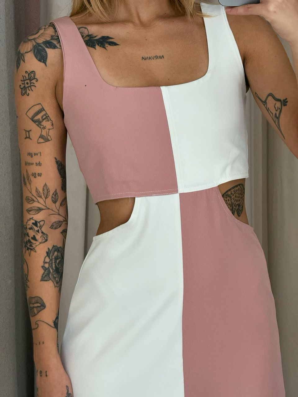 VESTIDO MAJU BICOLOR OFF/ROSA