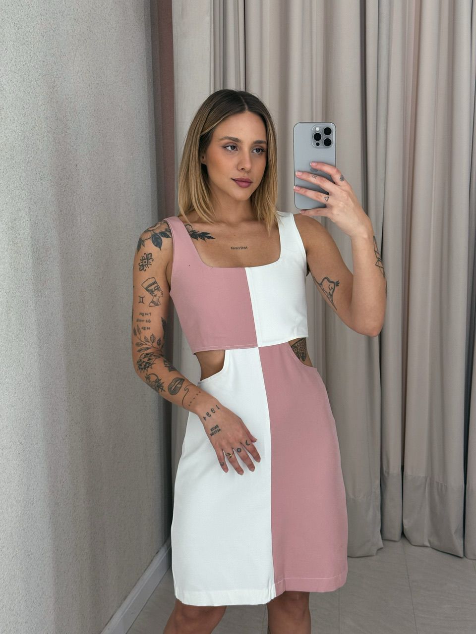 VESTIDO MAJU BICOLOR OFF/ROSA