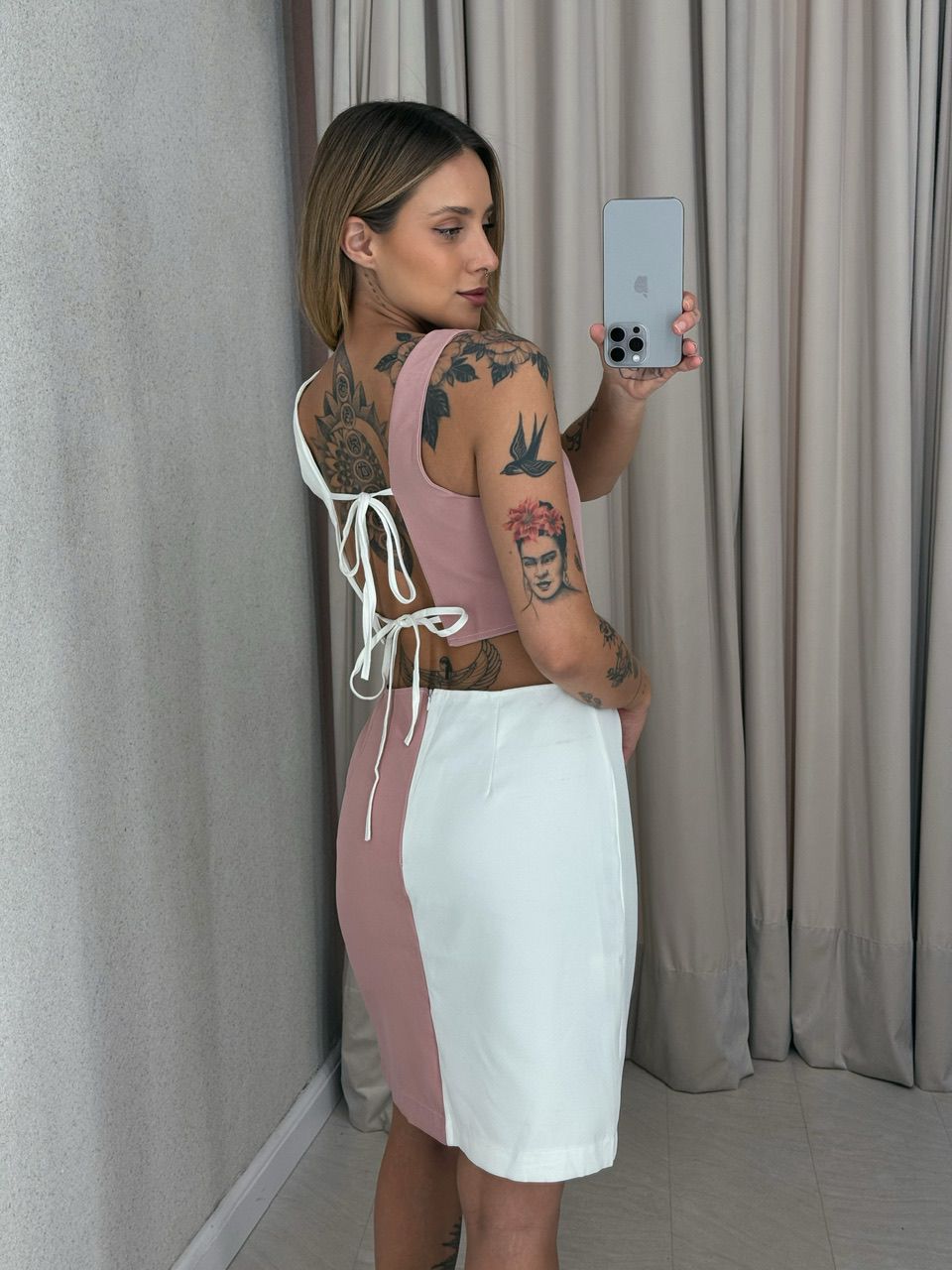 VESTIDO MAJU BICOLOR OFF/ROSA