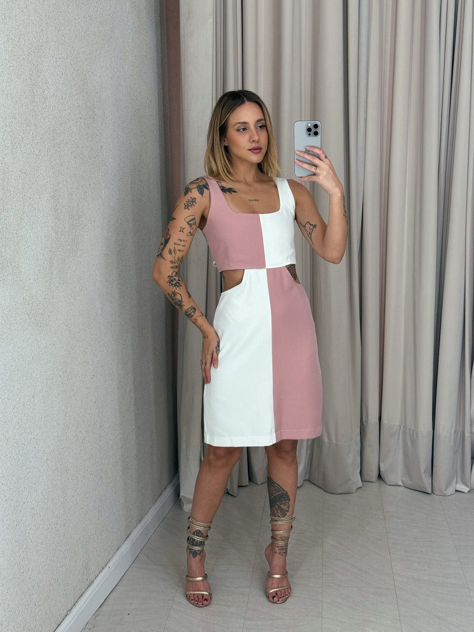 VESTIDO MAJU BICOLOR OFF/ROSA