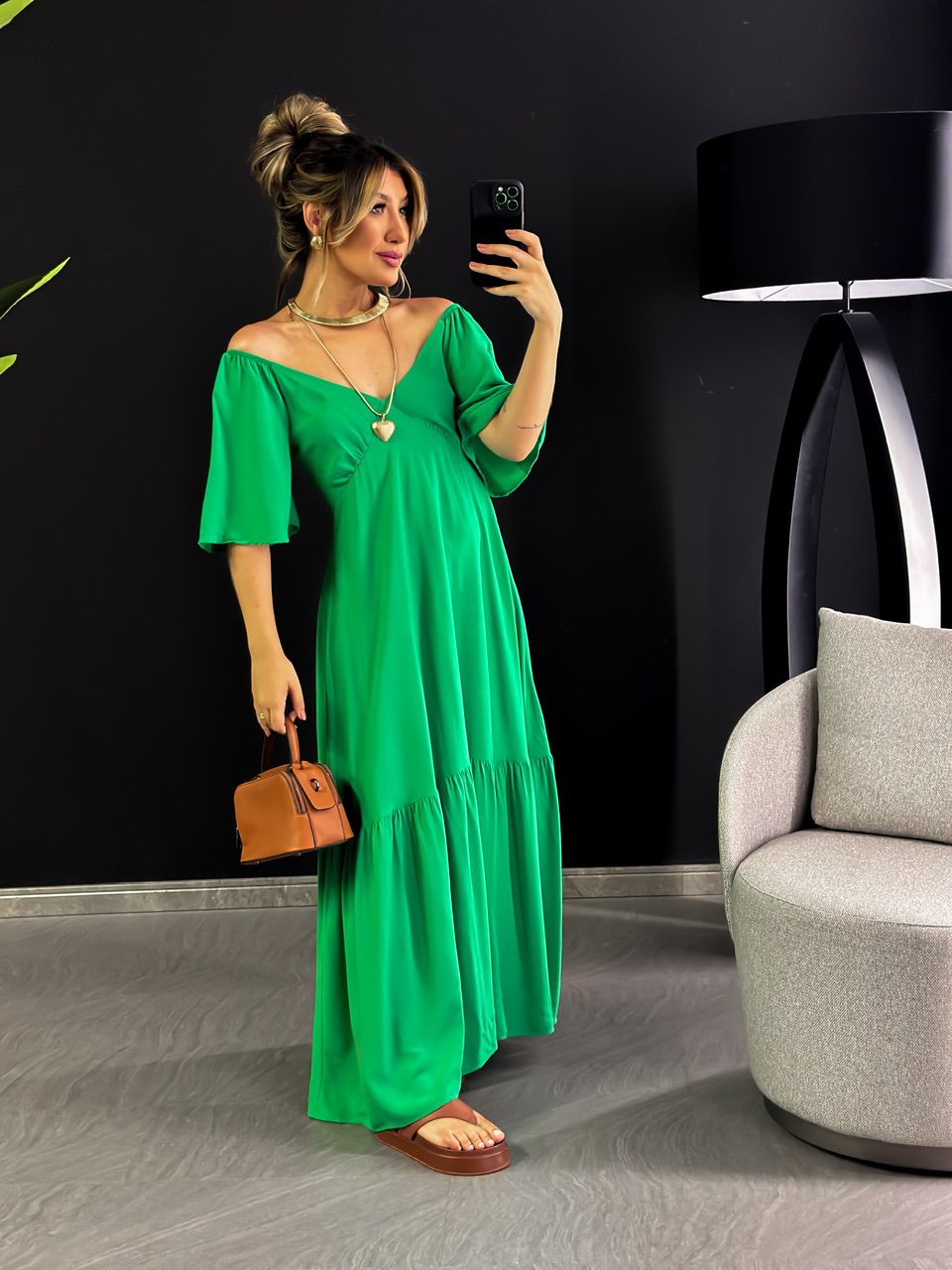 VESTIDO EDUARDA LONGO VERDE BANDEIRA
