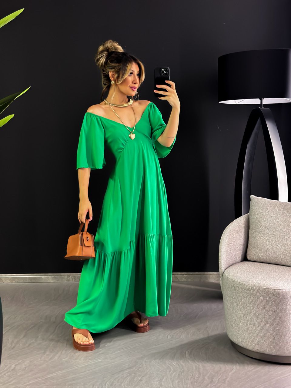 VESTIDO EDUARDA LONGO VERDE BANDEIRA