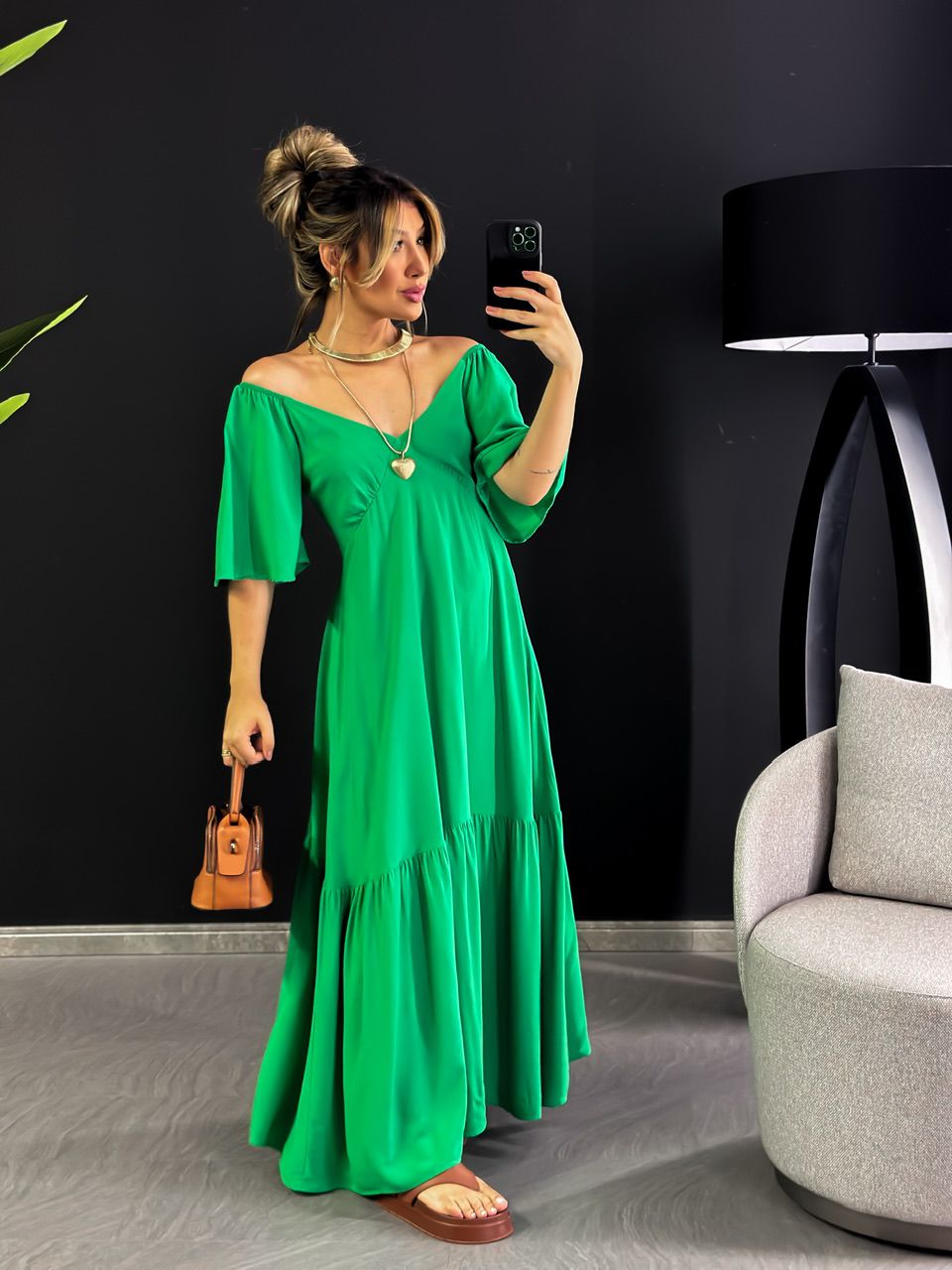 VESTIDO EDUARDA LONGO VERDE BANDEIRA - 0046460013 - CAROLLA FERRARO