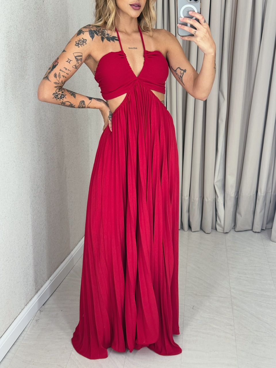 VESTIDO MADALENA PLISSADO vermelho