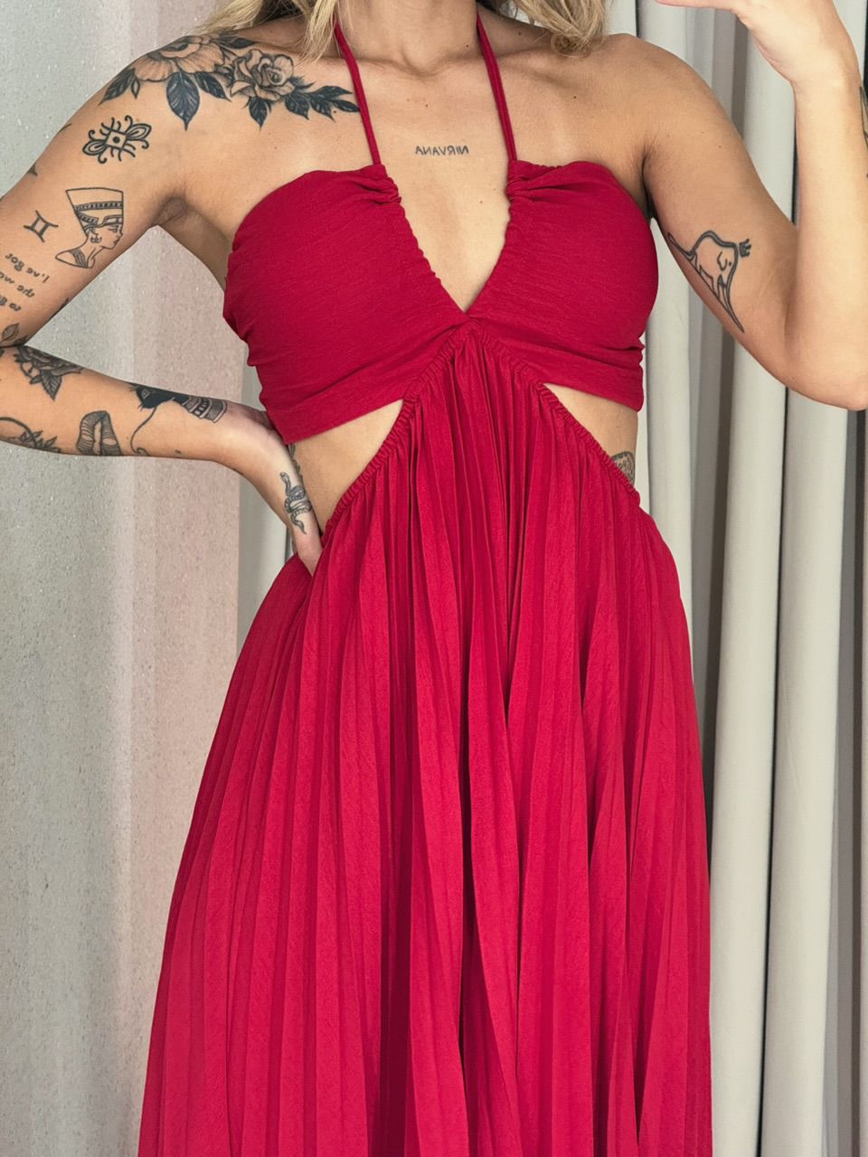 VESTIDO MADALENA PLISSADO vermelho