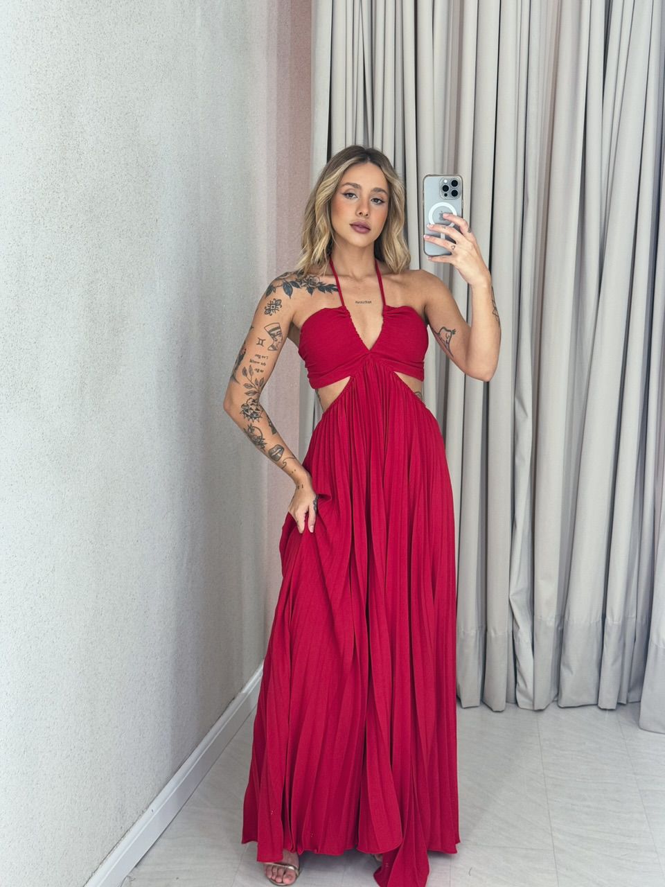 VESTIDO MADALENA PLISSADO vermelho
