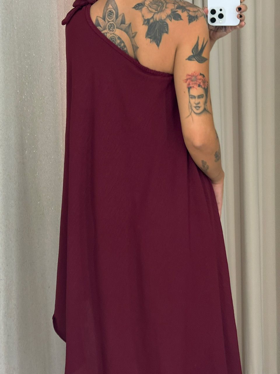 VESTIDO LINETE FLOR NULA MANGA MARSALA