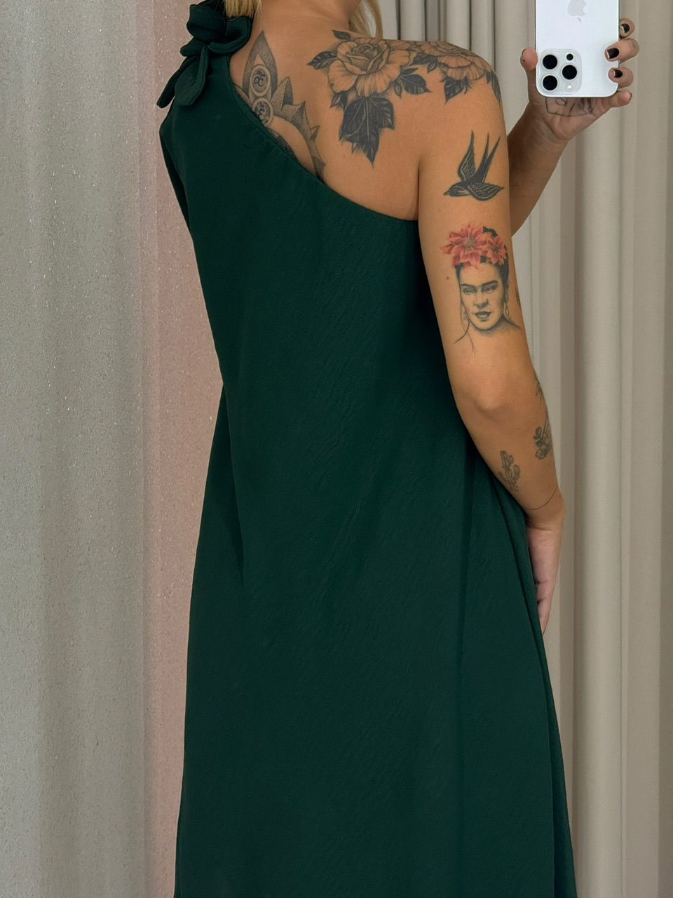 VESTIDO LINETE FLOR NULA MANGA VERDE