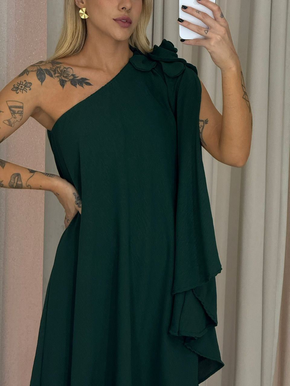 VESTIDO LINETE FLOR NULA MANGA VERDE