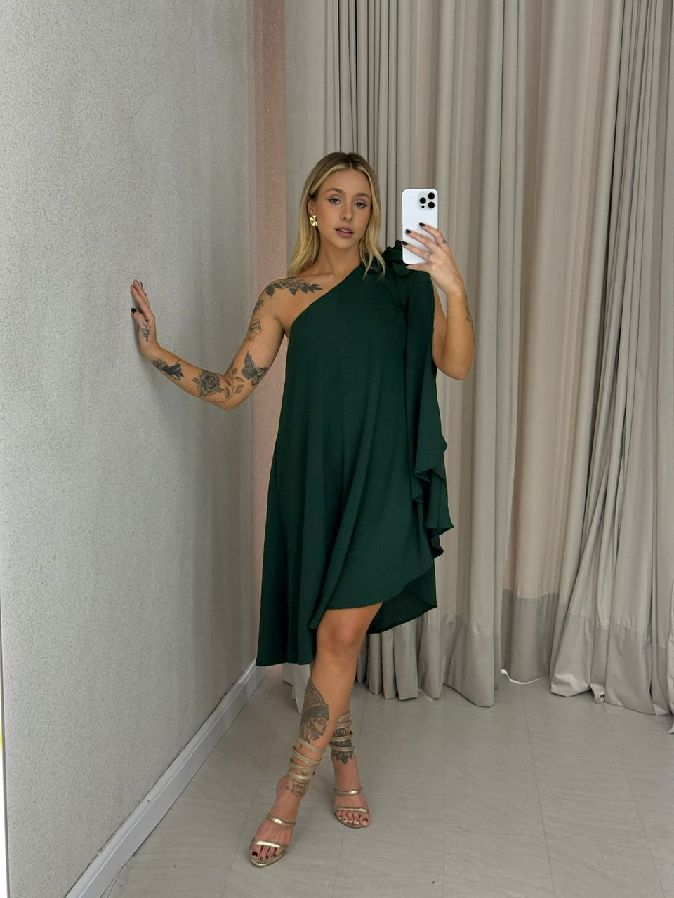 VESTIDO LINETE FLOR NULA MANGA VERDE