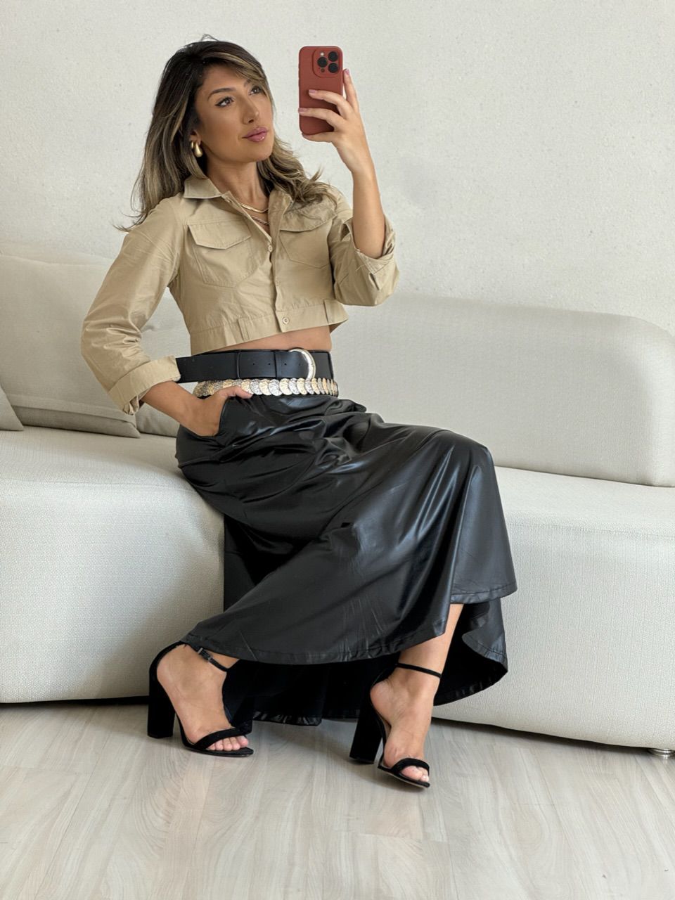 CAMISA CROPPED ANA NUDE - 0052330245 - CAROLLA FERRARO