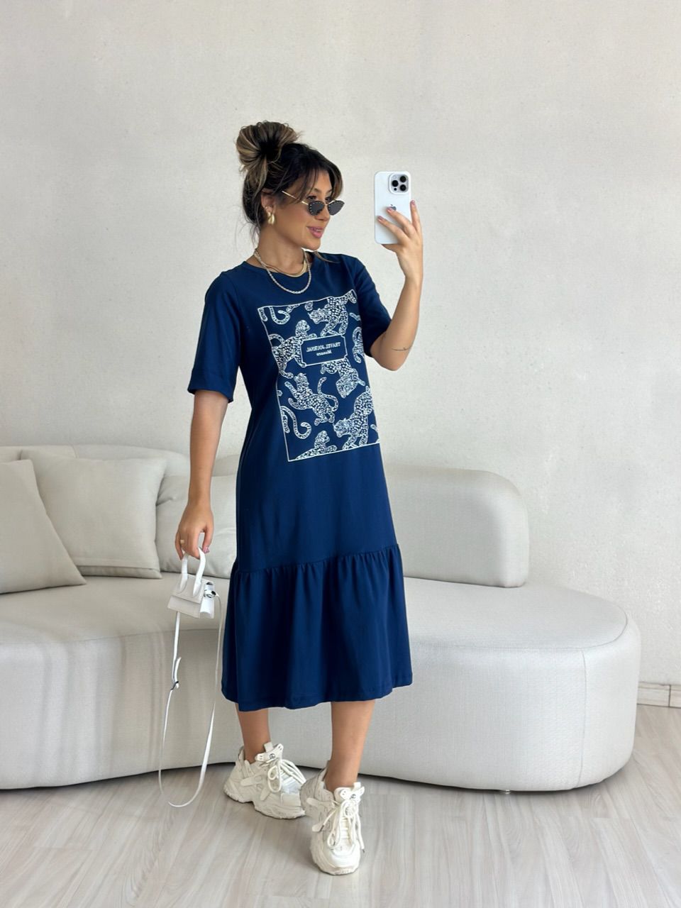 VESTIDO BASIC ONÇA AZUL - 0052270109 - CAROLLA FERRARO