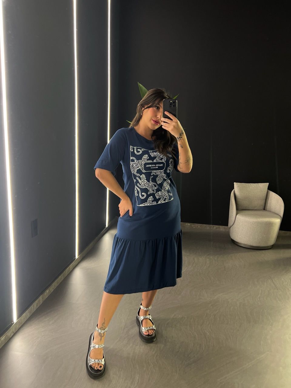 VESTIDO BASIC ONÇA AZUL