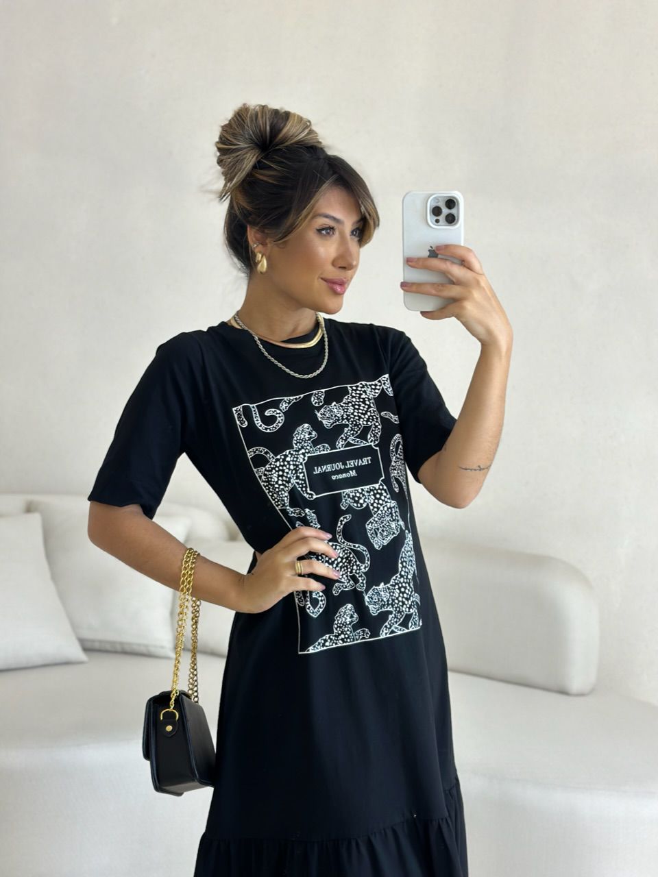 VESTIDO BASIC ONÇA PRETO