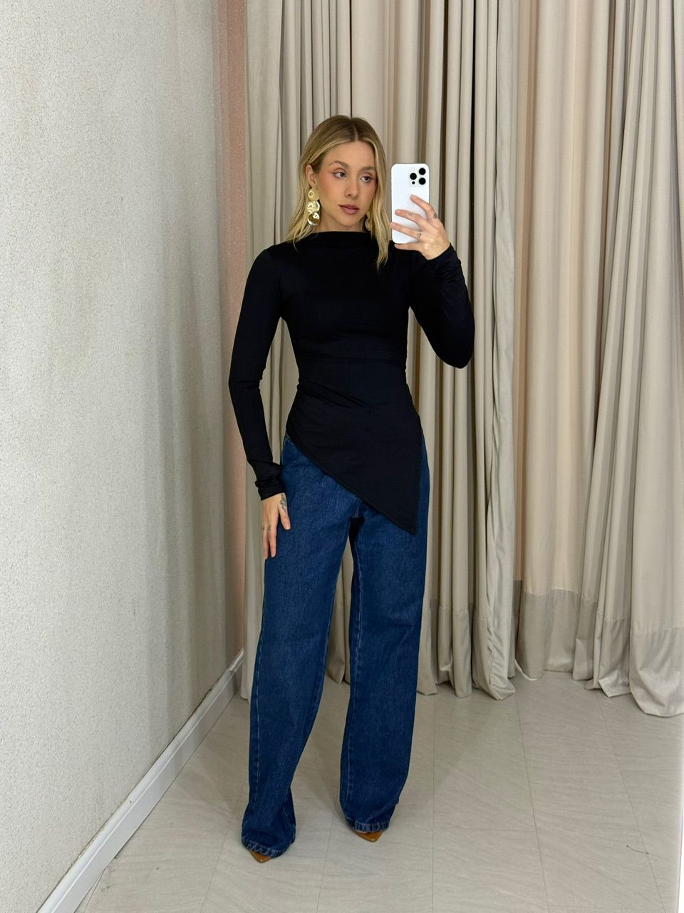 BLUSA DIANA CF ASSIMÉTRICA PRETA