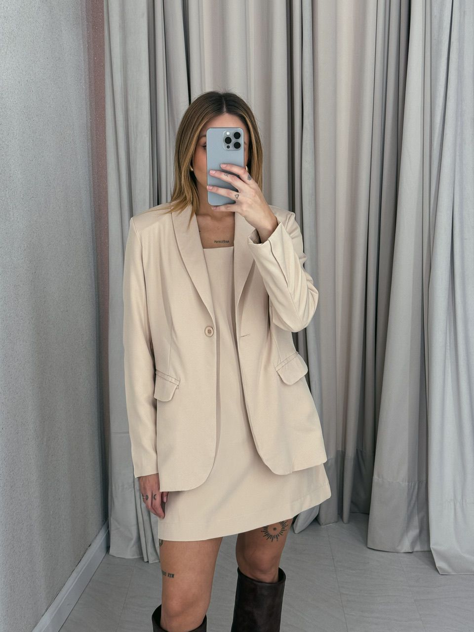 CONJUNTO VESTIDO COM BLAZER MARFIM